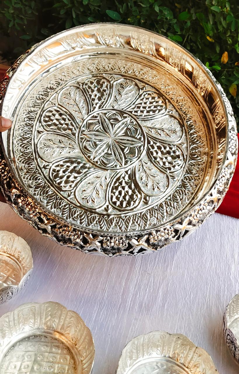 German Silver Pooja thali Set Combo of 6 Pieces Set